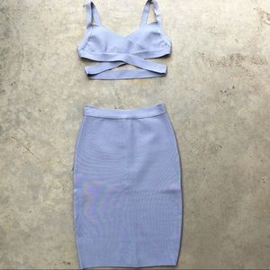 Light blue two pice Bodycon Cocktail Dress Sz S